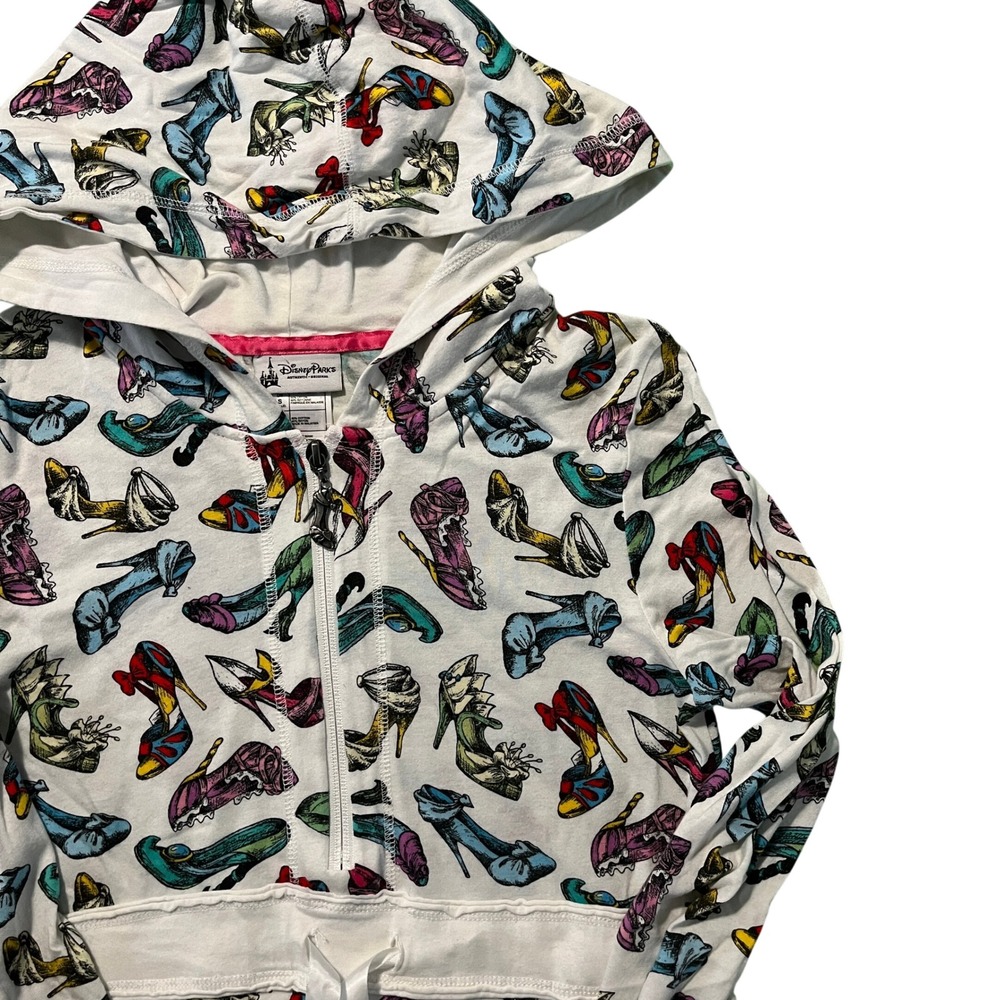 Disney Parks Princess Shoe Print Hoodie White Quarter Zip Sweatshirt Small